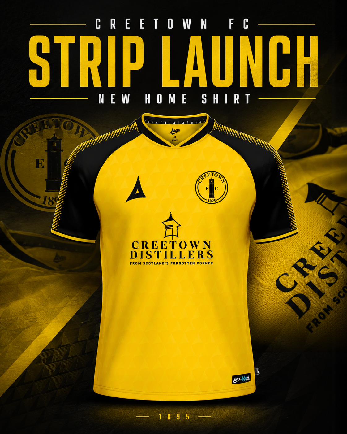 Creetown FC 2026 27 yellow and black home shirt